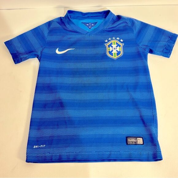 Nike Brazil Away Jersey Blue Dri-Fit CBF 2014 - Kids XS - Picture 1 of 6